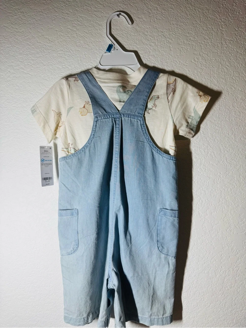 Carter's Light Blue Denim Short Overalls with Button NWT
